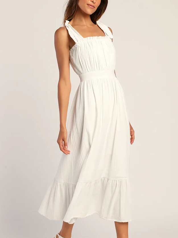 Nwt Lulus Flirting In Florence White Striped Tie-Strap Midi Dress Women’s Small